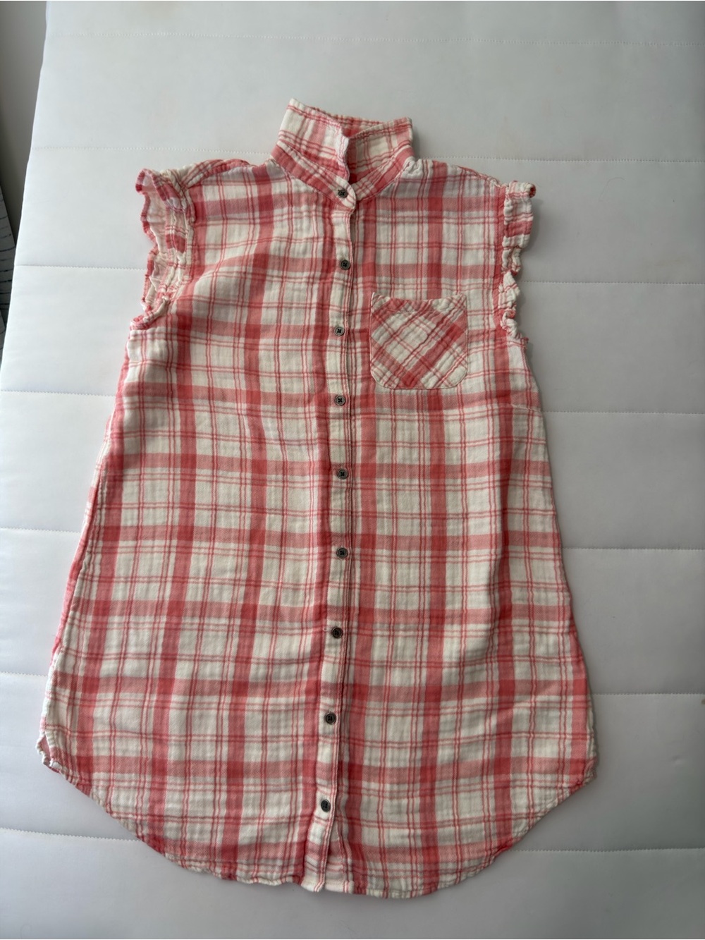 True Craft Women’s Pink White Plaid 100 Cotton Sleeveless Button-Down Top XXS